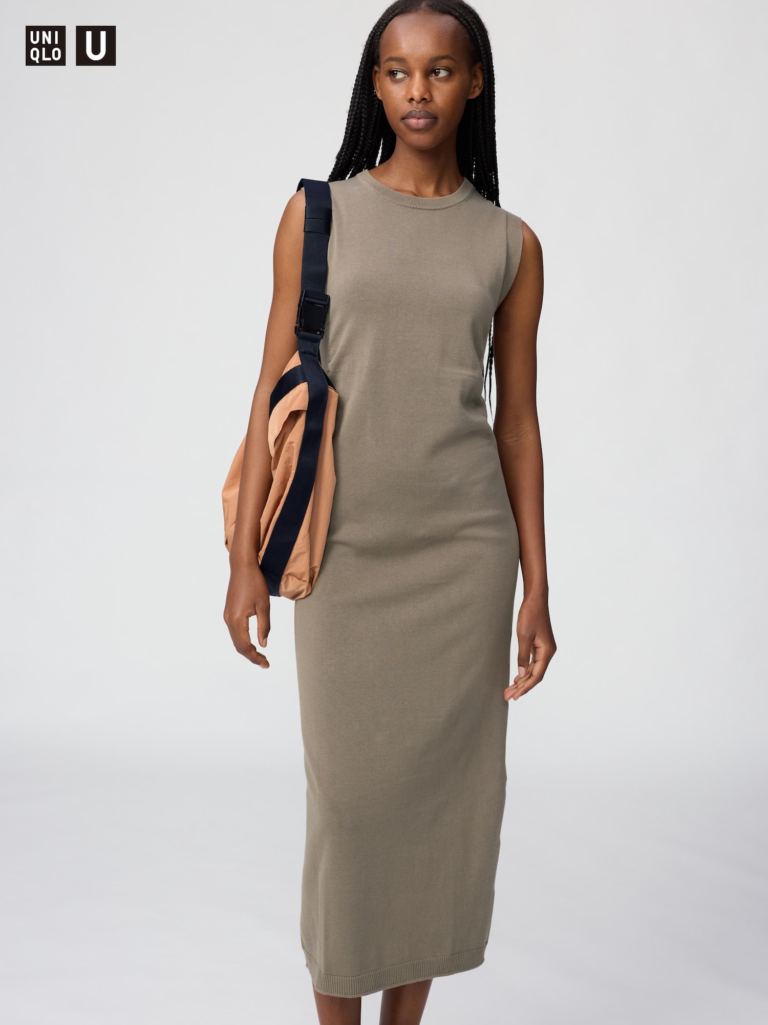 UNIQLO Women's D Cotton Knit Dress, Brown, Small, % Cotton