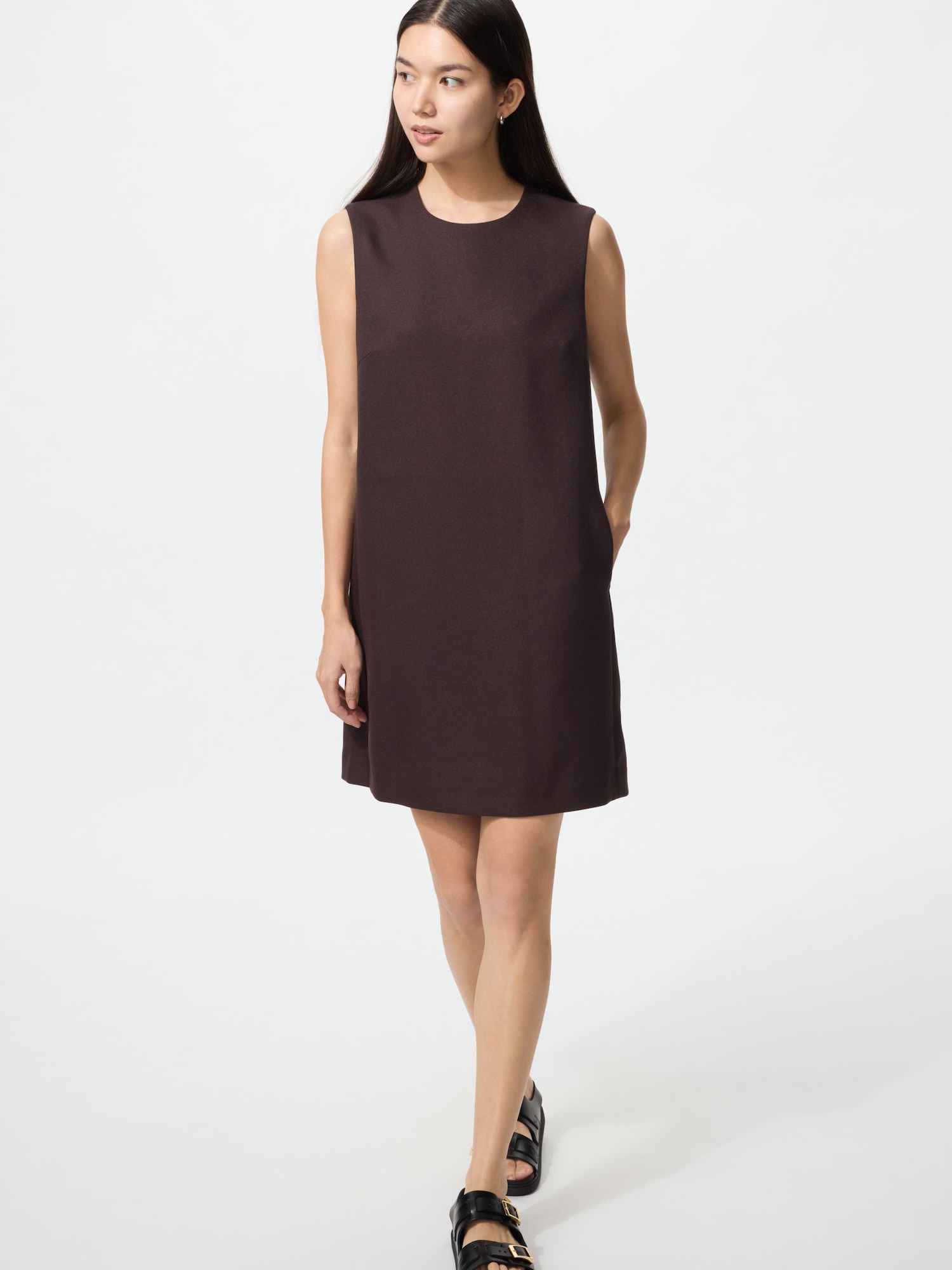 UNIQLO Women's Shift Mini Dress, Dark Brown, Medium