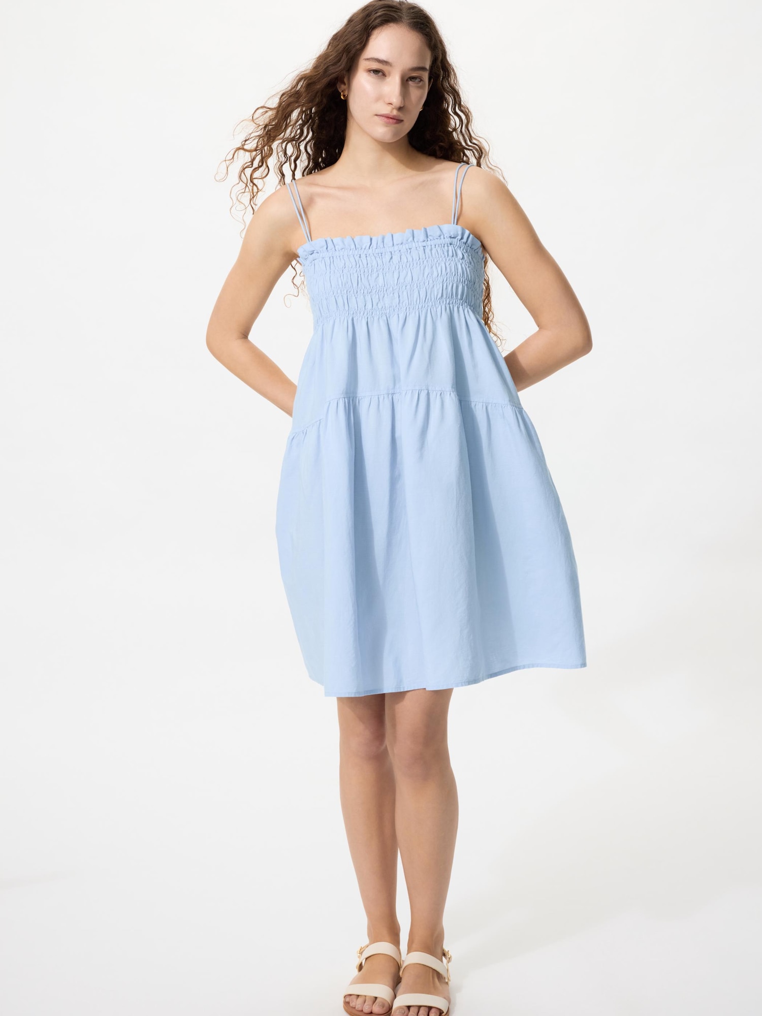 UNIQLO Women's Linen Blend Camisole Dress, Light Blue, Small