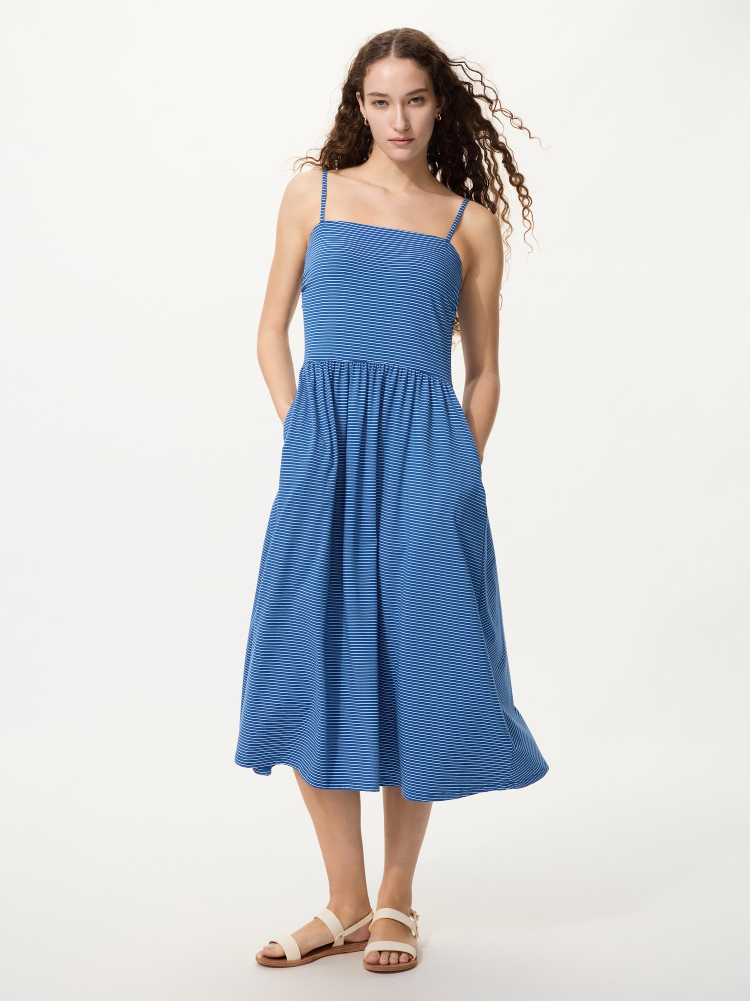 UNIQLO Women's AIRism Cotton Camisole Bra Dress Stripe, Blue, Small