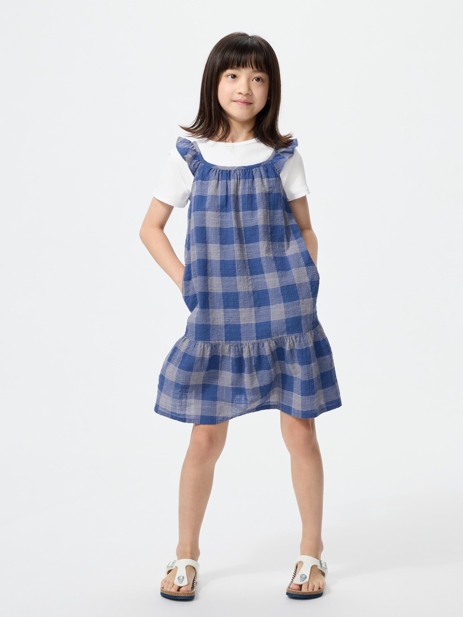 UNIQLO Kids's Camisole Dress Checked, Blue, -Y