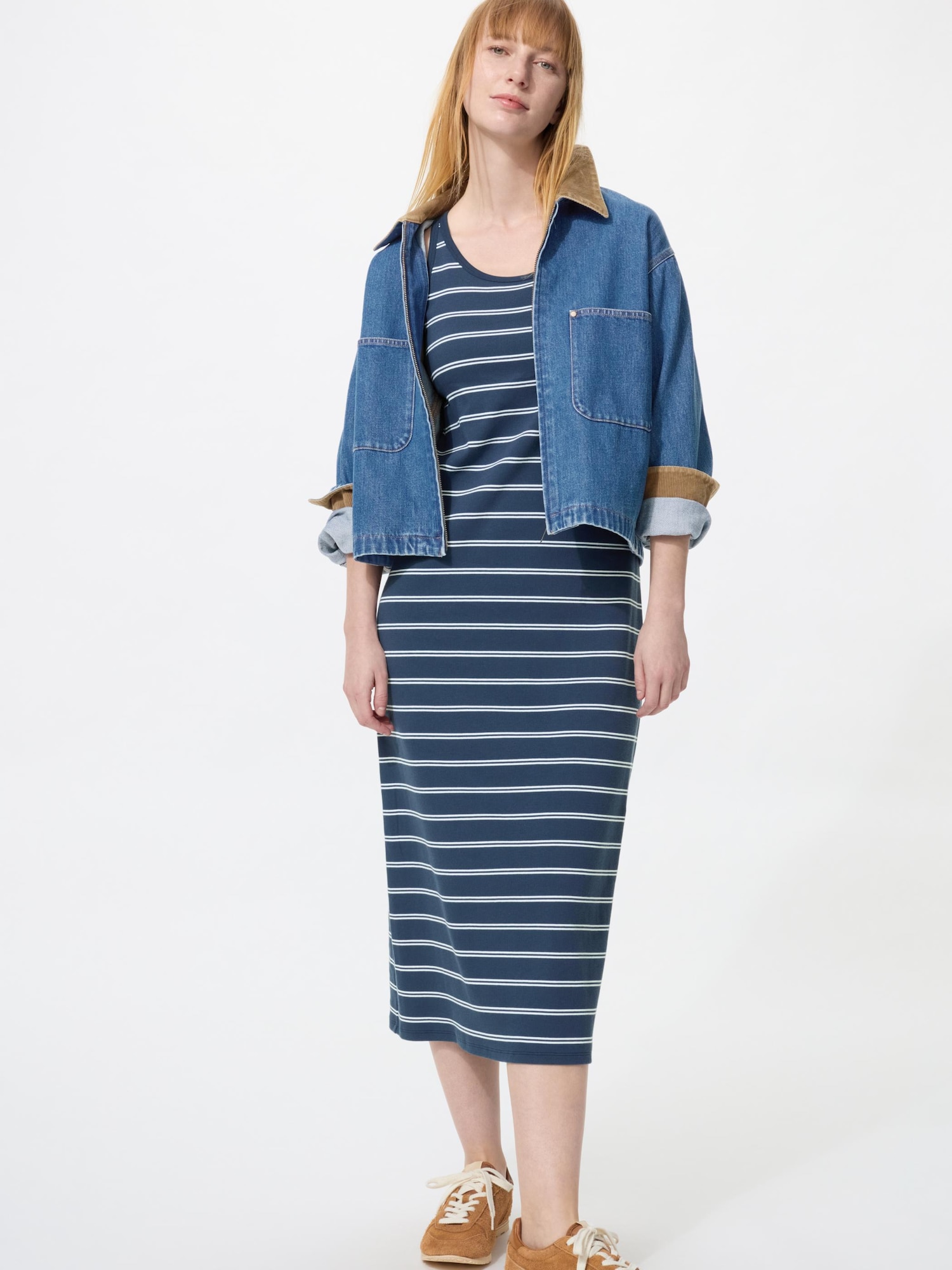 UNIQLO Women's Ribbed Bra Dress Striped, Navy, Small