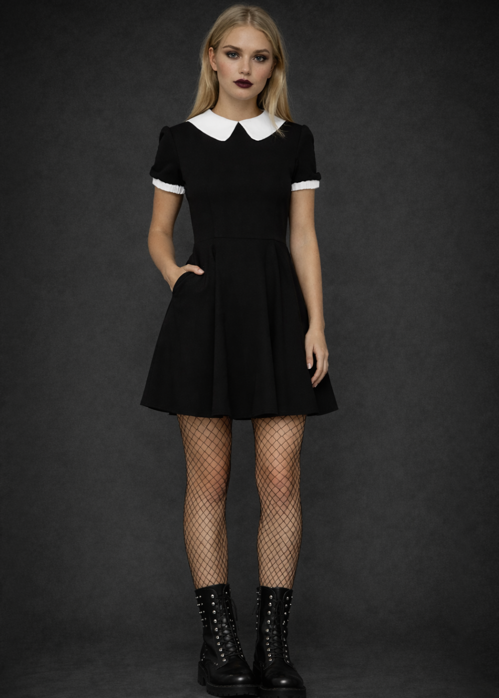 On Wednesday We Wear Black Collar Goth Dress - Black