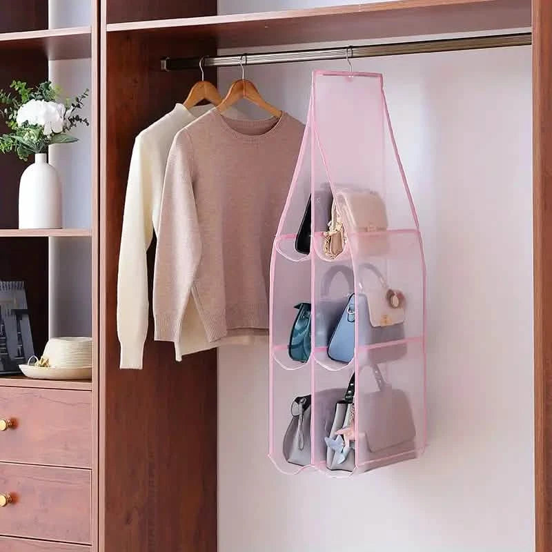 Handbag Hanging Organizer Hanging Bag - Pink Grids