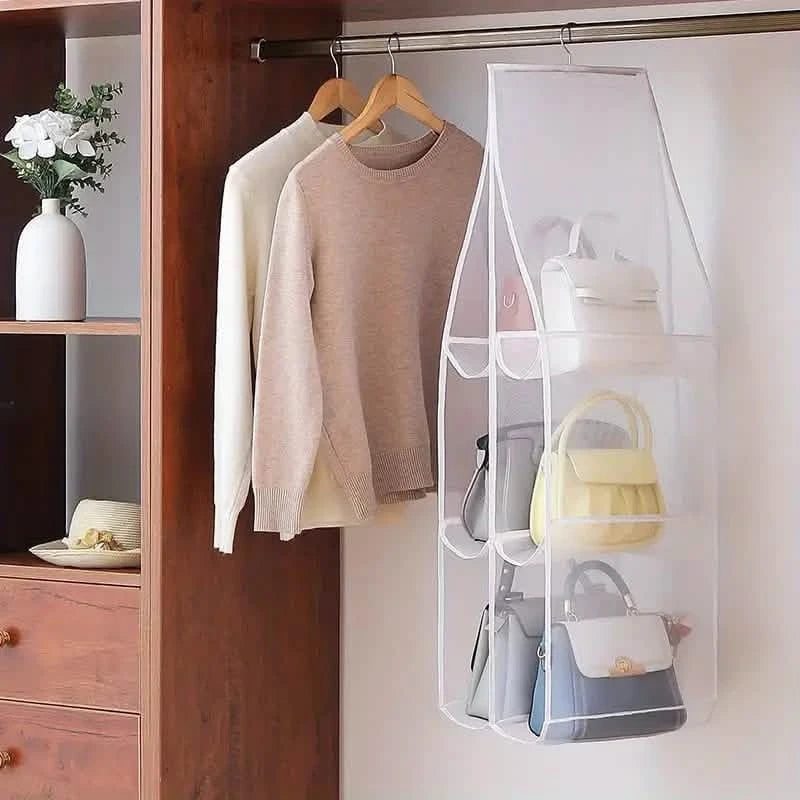 Handbag Hanging Organizer Hanging Bag - White Grids