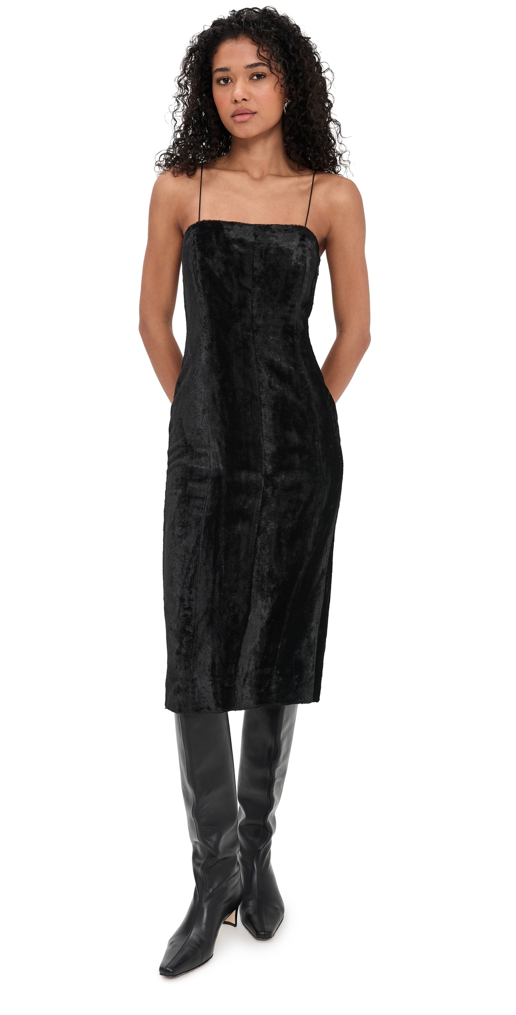 Helmut Lang Faux Ponyhair Midi Dress Black