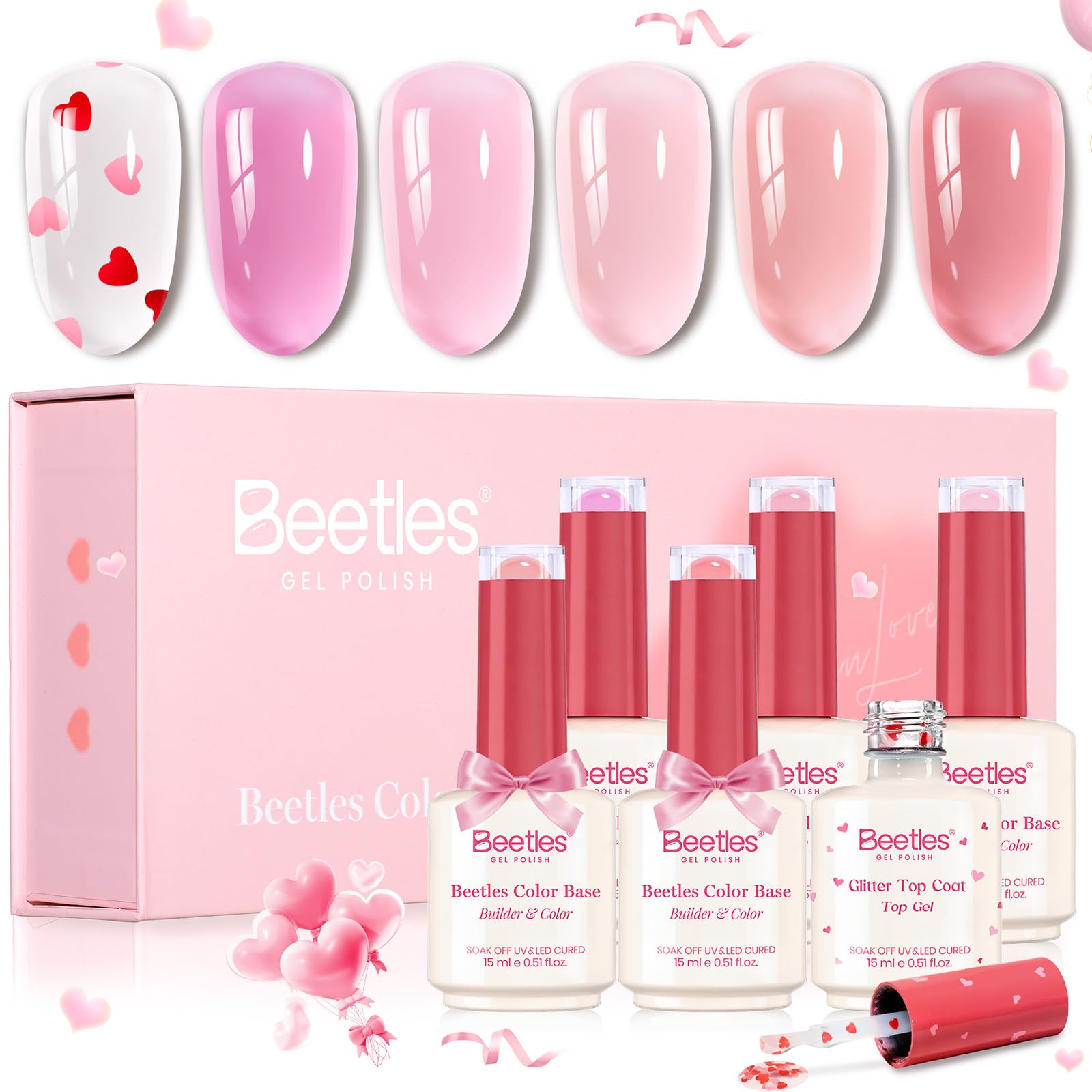 Beetles Rubber Base & Hearts Top Coat Set - Heart Flutter︱ Valentine's Day Limited Edition