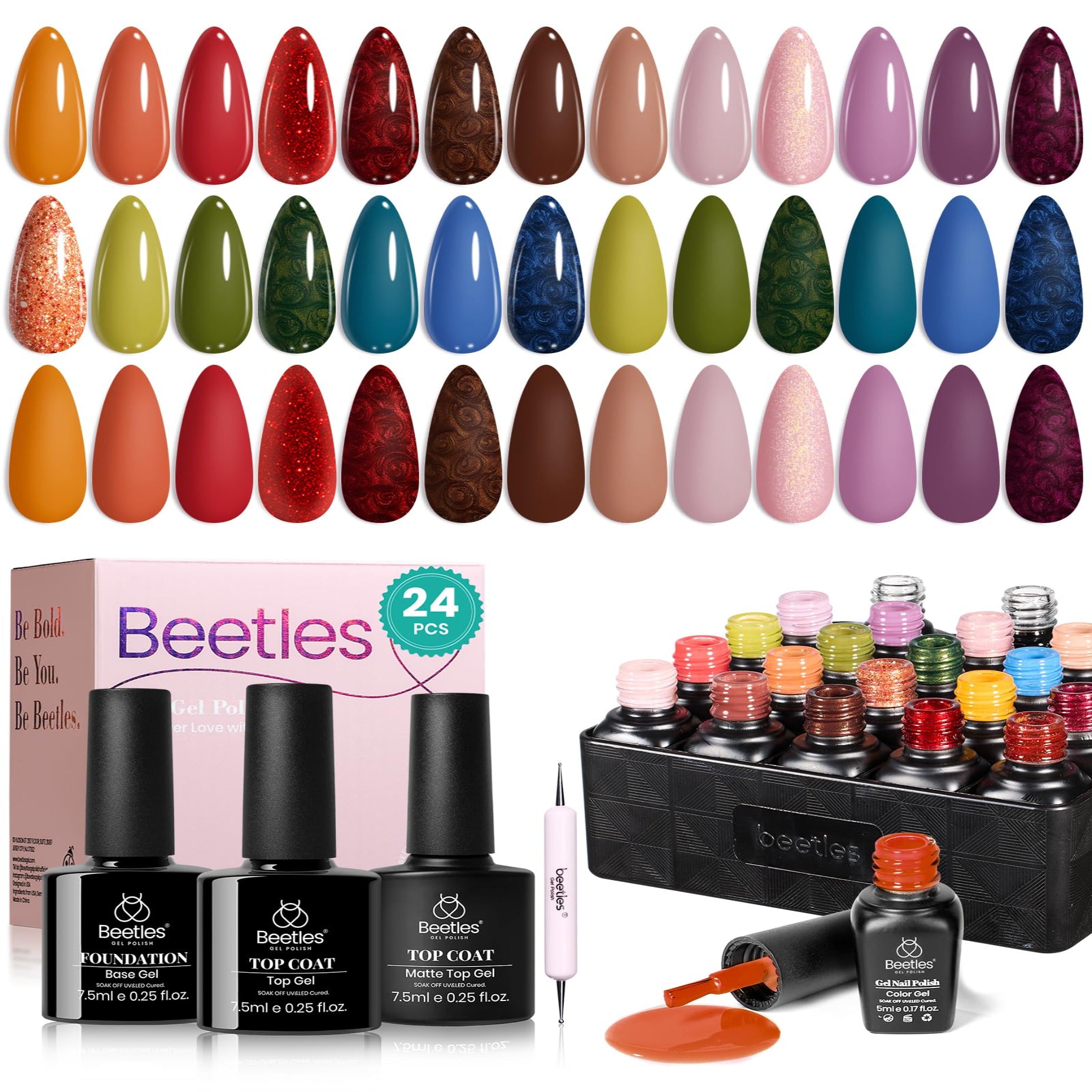 Beetles Gel Polish Set - Toy Eden Glitter Gel Nail Polish Colors with Base & Top Coat for Women