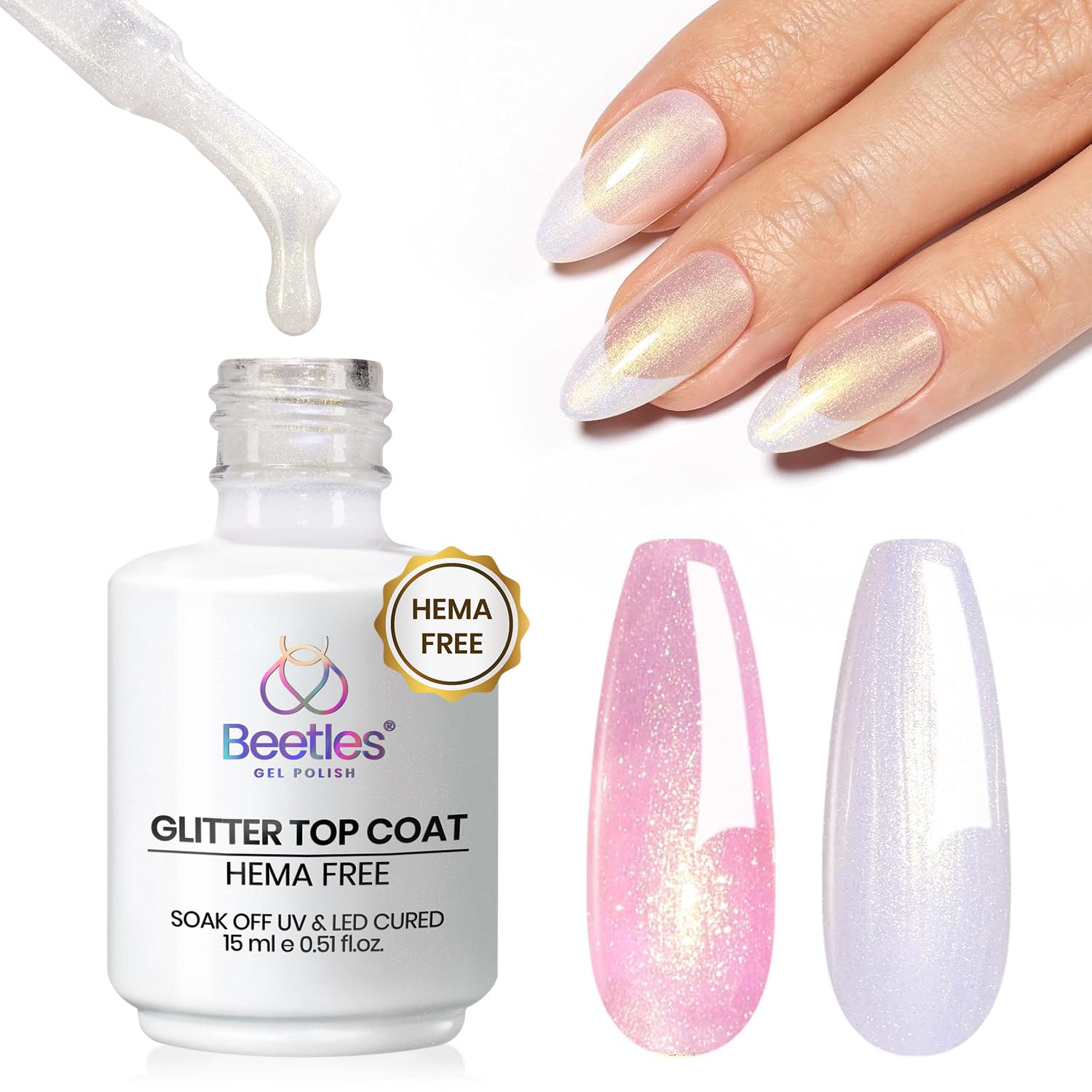 Beetles Gel Polish Pearl Green Glitter Top Coat