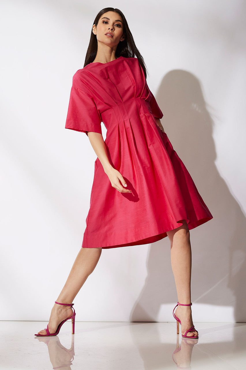 Cotton Silk Slub Pleated Dress
