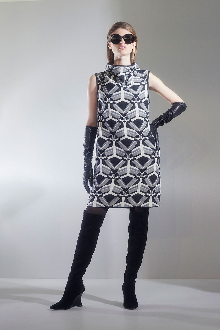 Yantra Funnel Shift Dress - BlackWhite