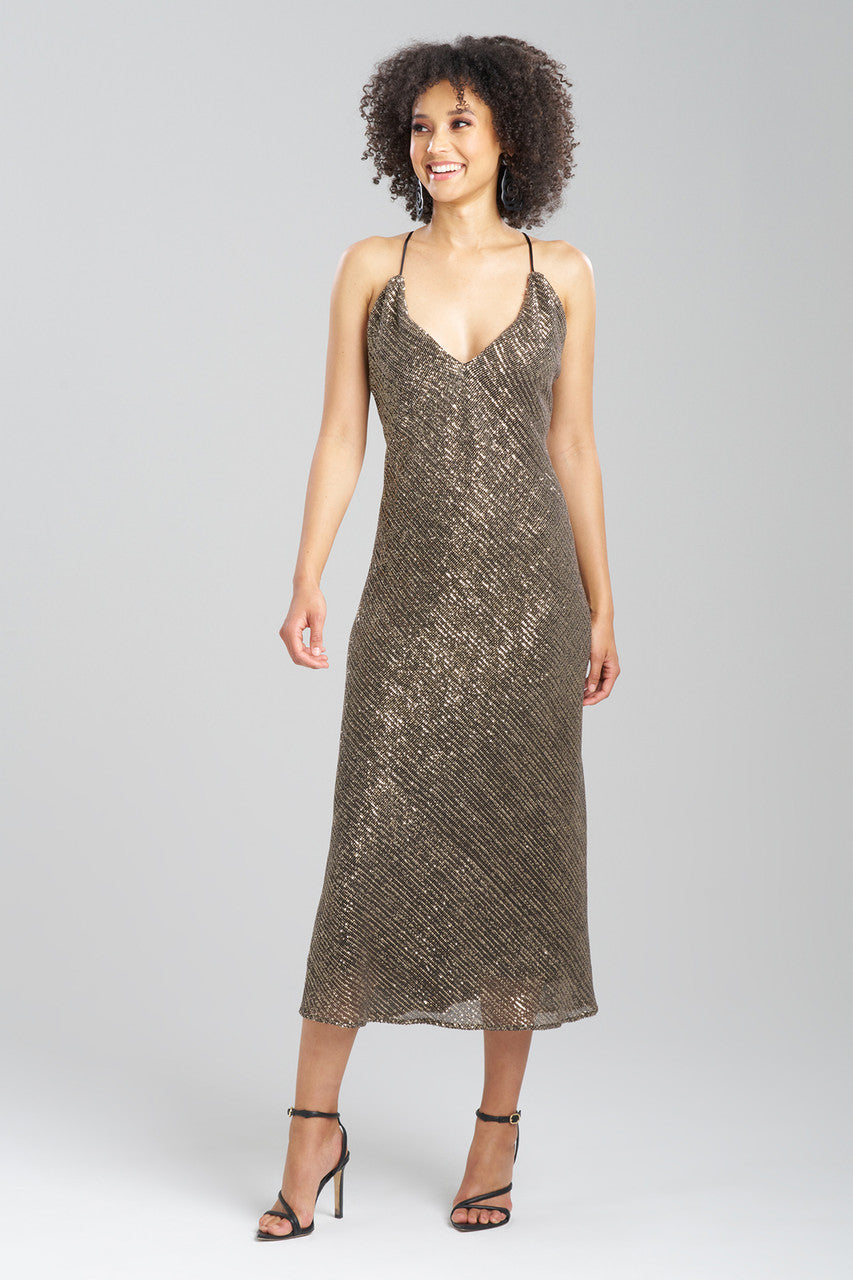 Couture All Over Sequins Open Back Slip Dress - BlackGold