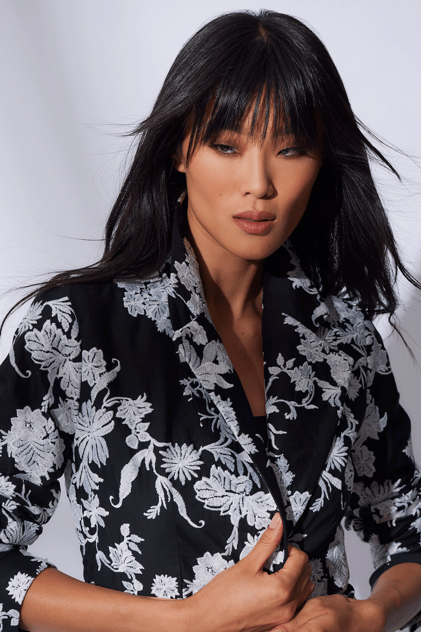 Tangier Embroidered Cotton Tailored Blazer - BlackWhite