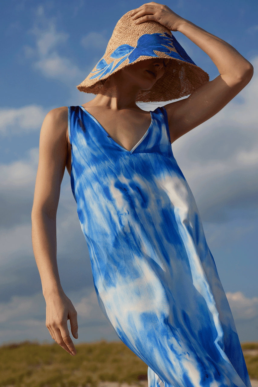 Santorini Printed Cotton Silk Trapeze Tank Dress