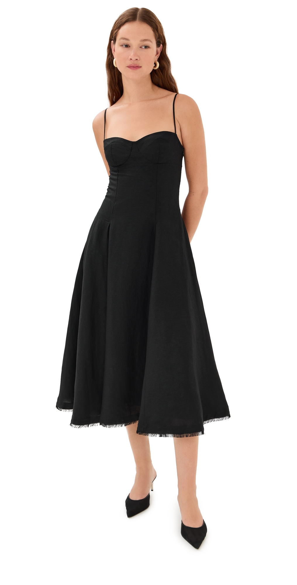 SIMKHAI Analise Sleeveless Bustier Midi Dress Black