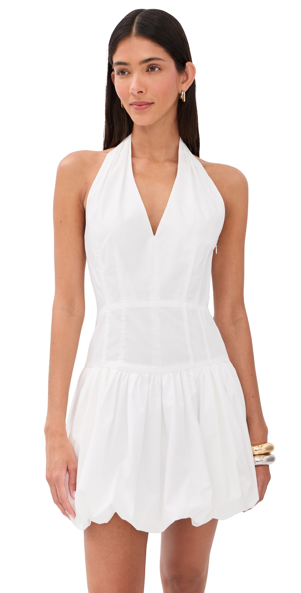 SIMKHAI Brooke Cotton Halter Mini Dress White