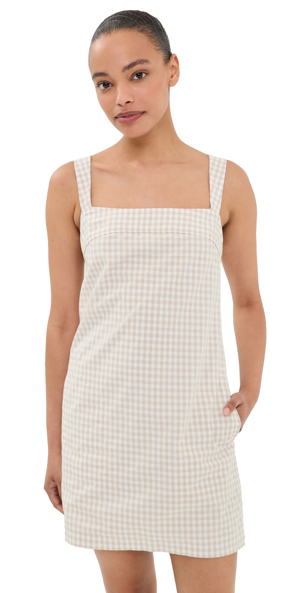 SIMKHAI Sloan Mini Dress Sand Gingham