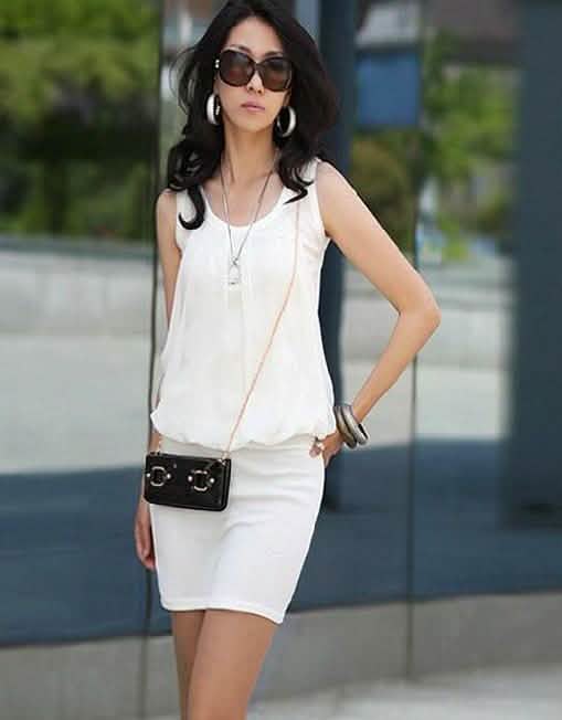 Ladies Tunic Sundress - Assorted Color - S White