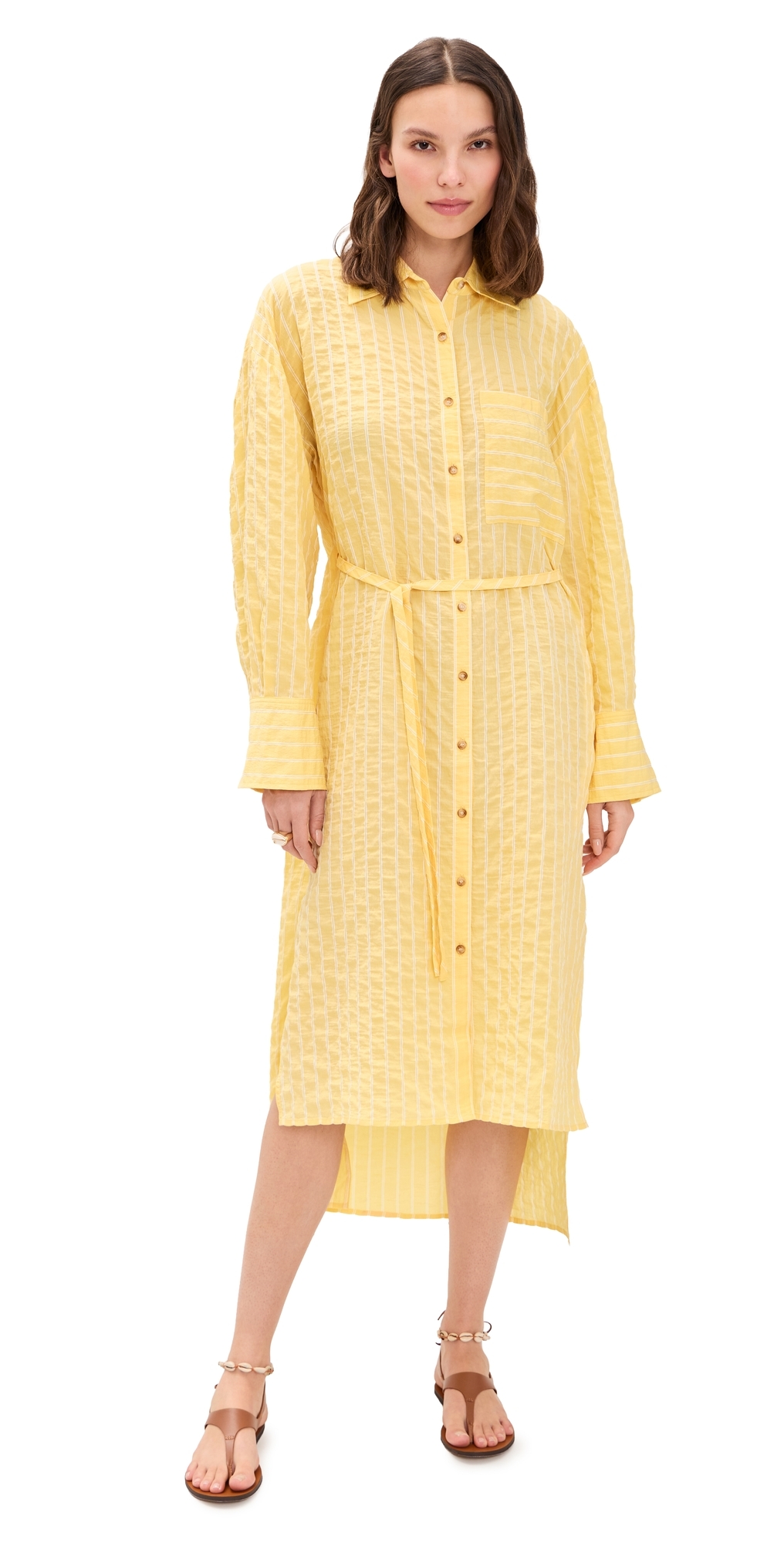 La Ligne Tie Front Shirt Dress Butter Stripe X