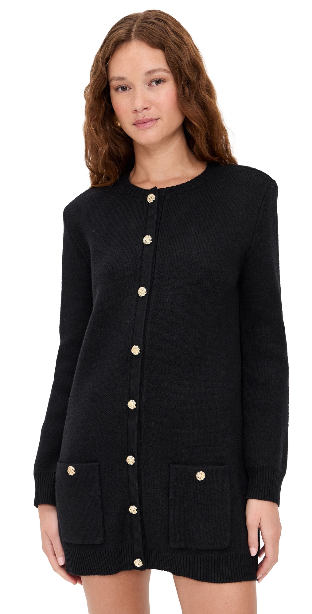 LE BOP Parker Gold Button Sweater Dress Black