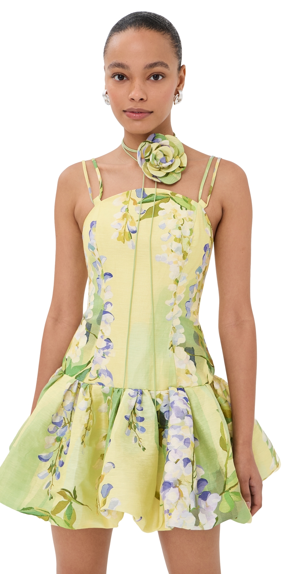 Leo Lin Lorena Puff Mini Dress Wisteria Print