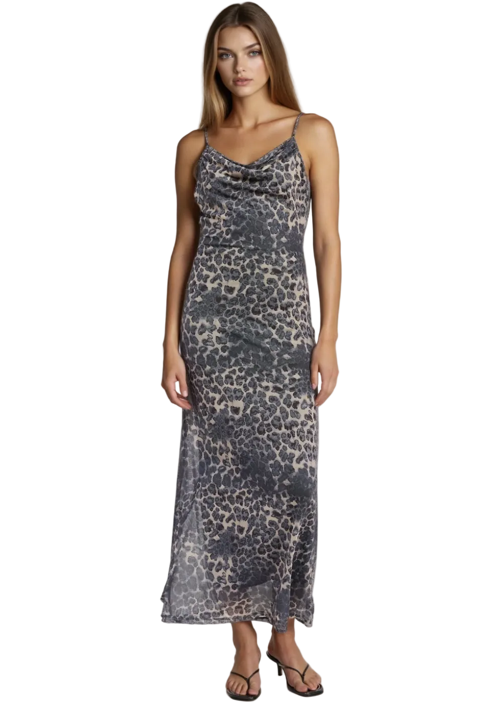 The Festival Grey Leopard Print Maxi Dress