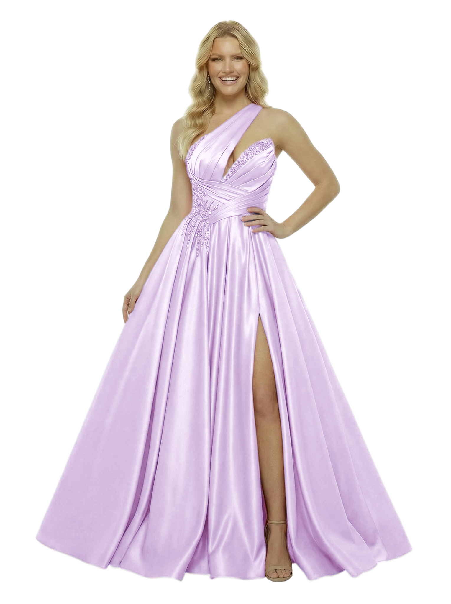 ChicSew Fancy One Shoulder Prom Dress Satin Appliques Formal Evening Wear