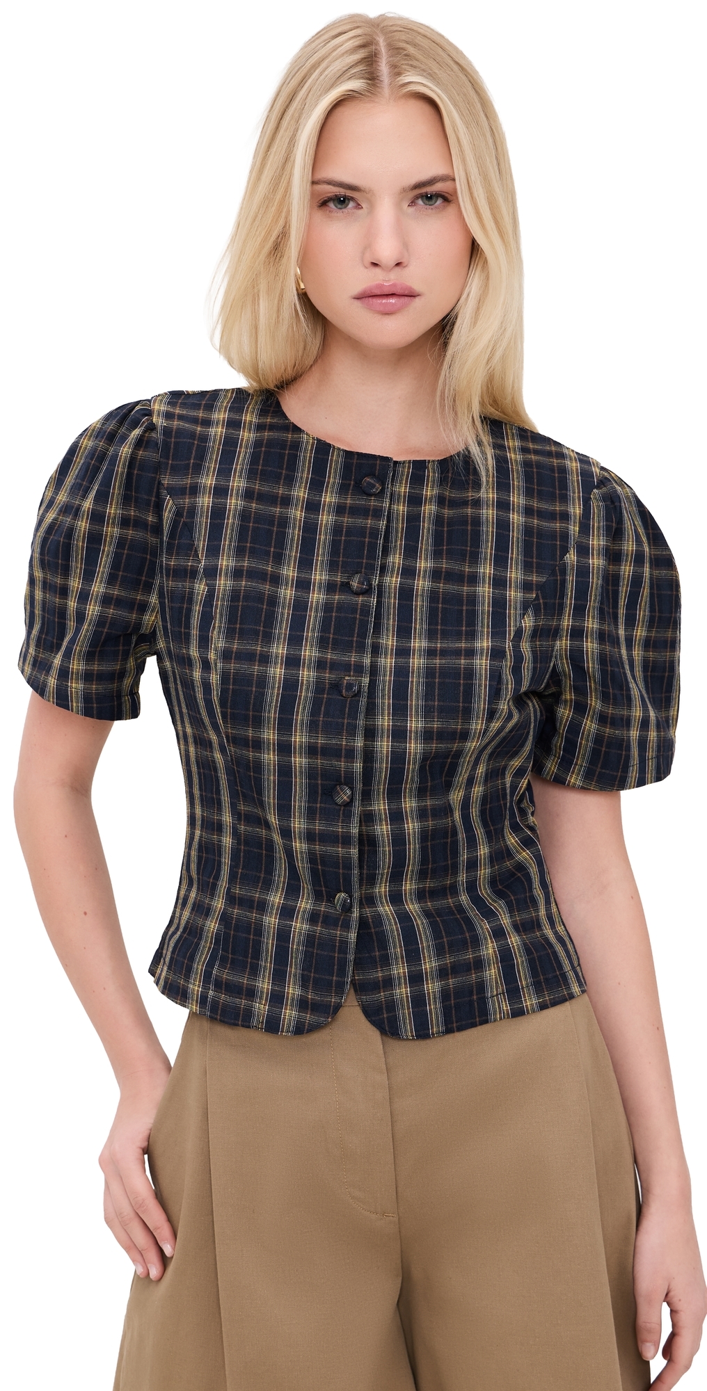Lioness Femme Blouse Navy Lemon Plaid