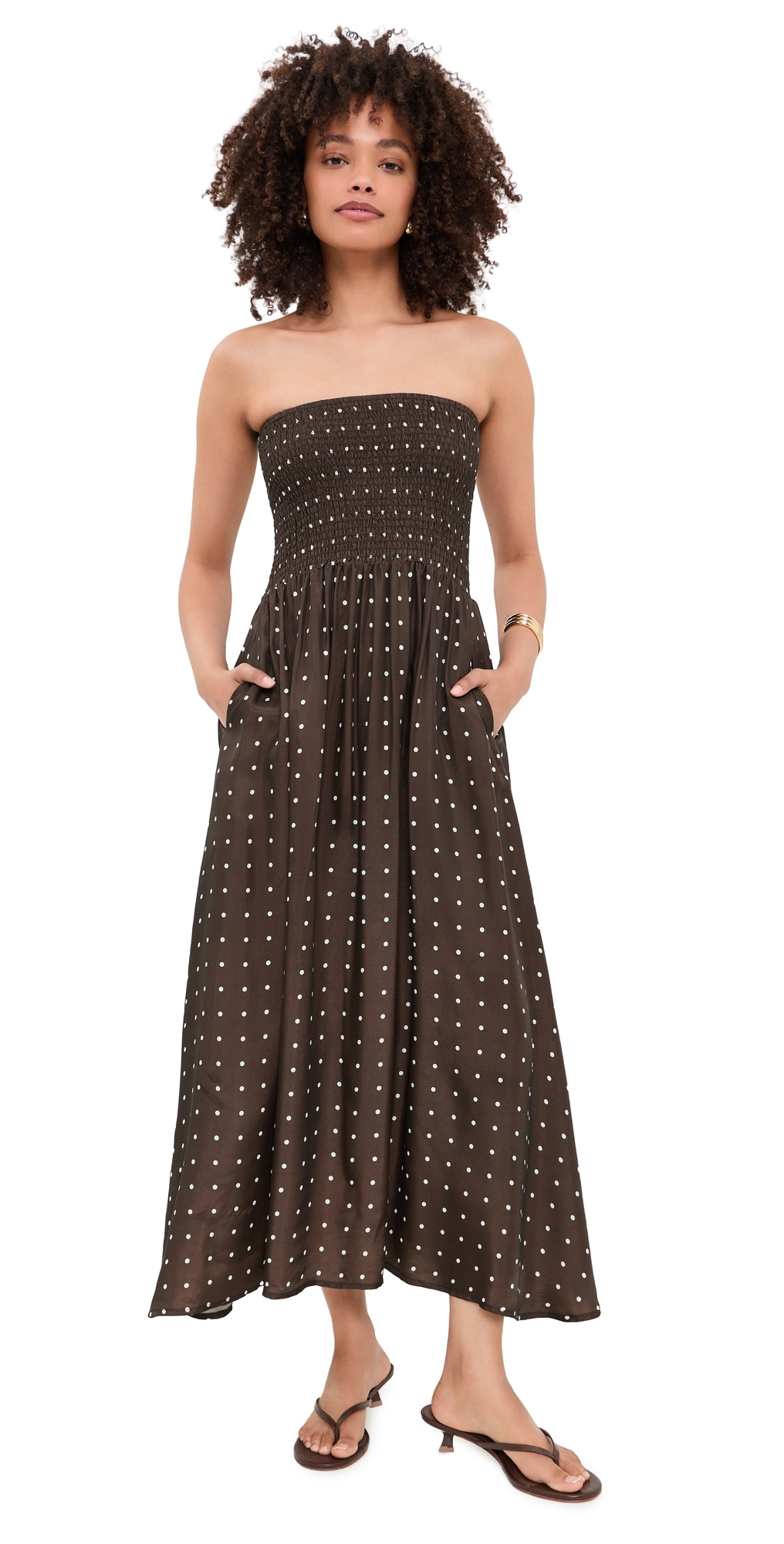 Little Lies Polka Ruched Dress Chocolate