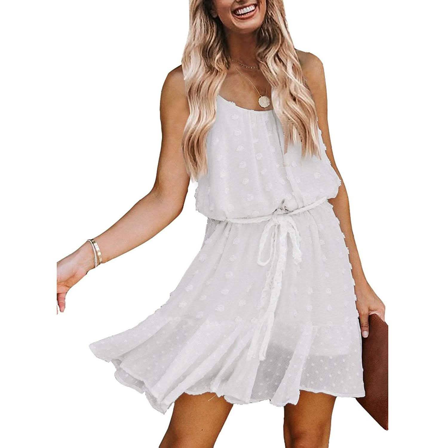 Lovic Women's Spaghetti Strap Tied Waist Floral Mini Dress Summer Casual Flowy Dress