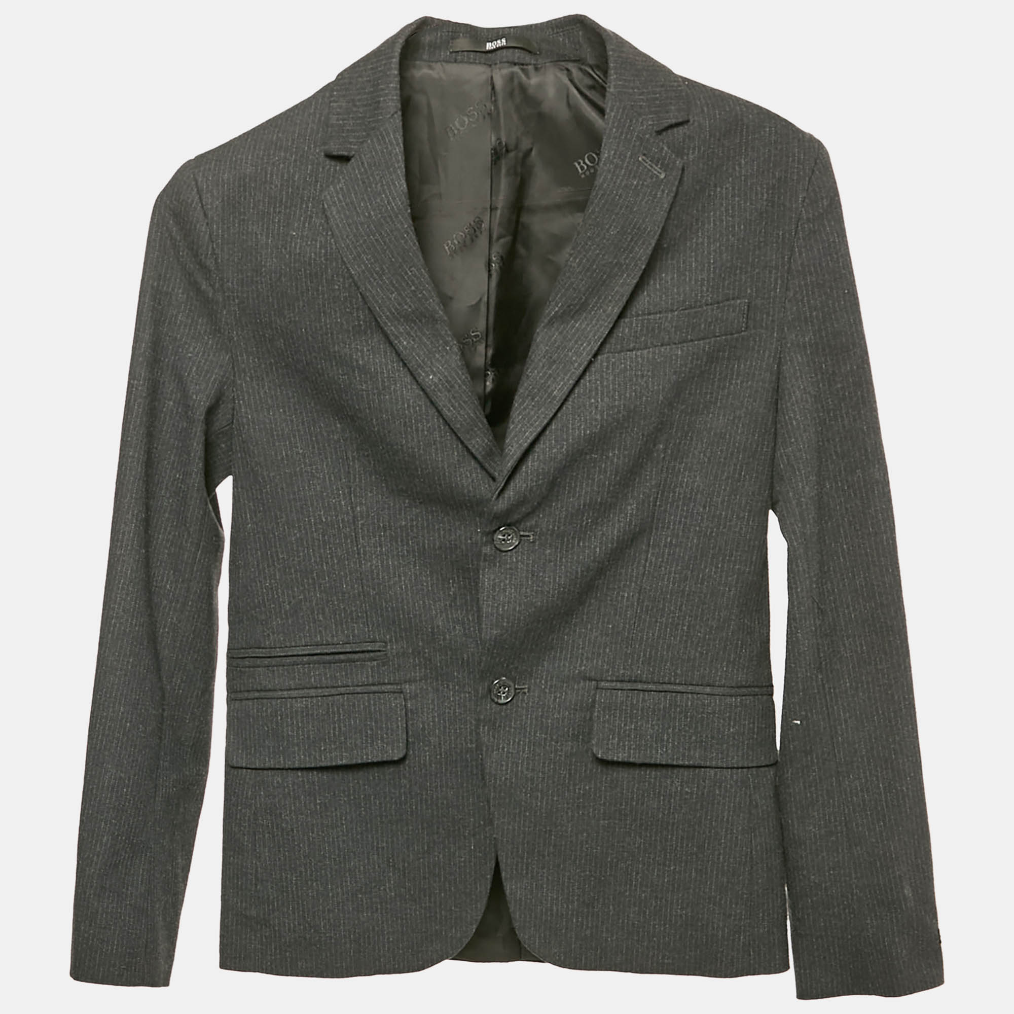 Boss By Hugo Boss Grey Striped Cotton Blend Blazer S Yrs