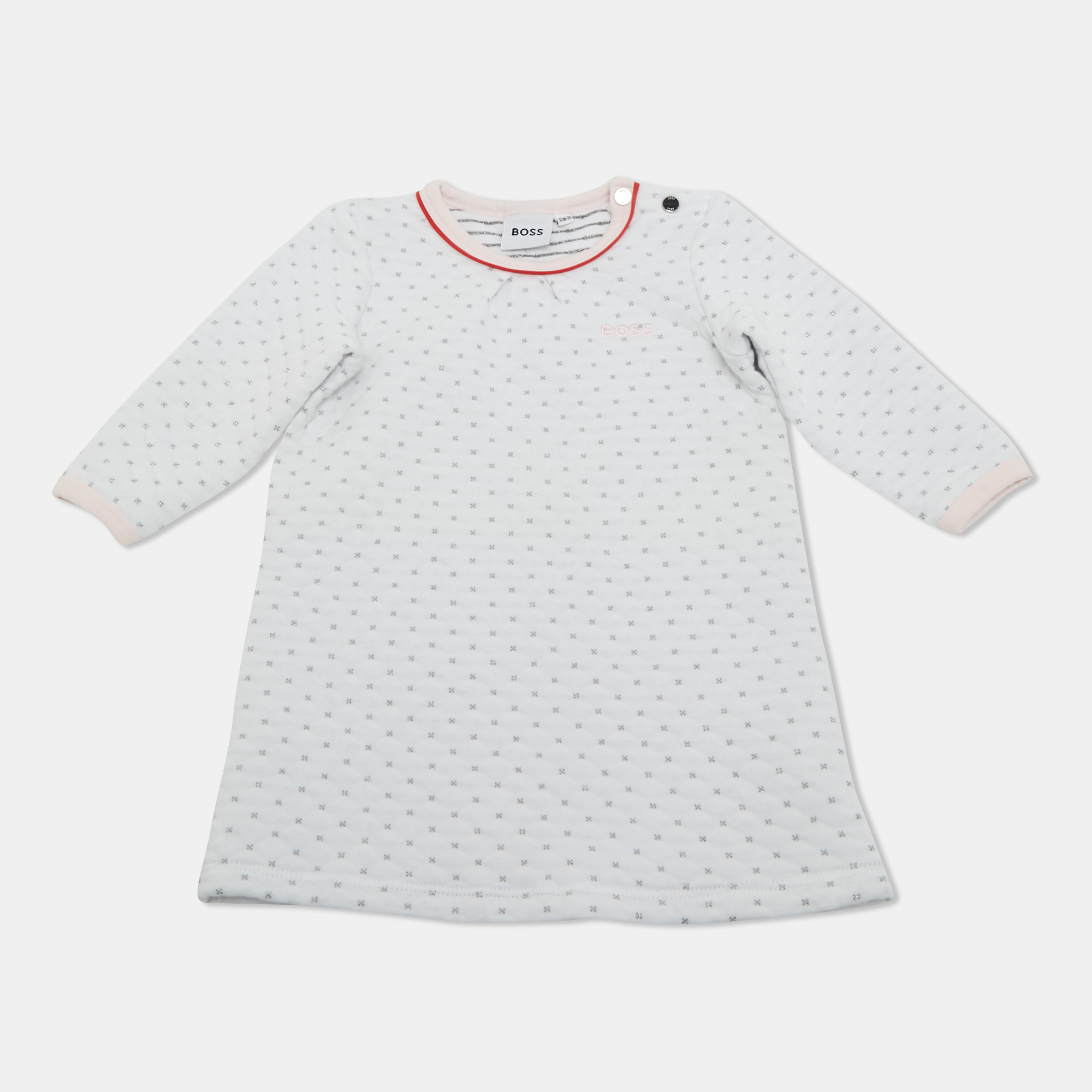 Boss By Hugo Boss kids White Dotted Cotton Blend Quilted Dress M