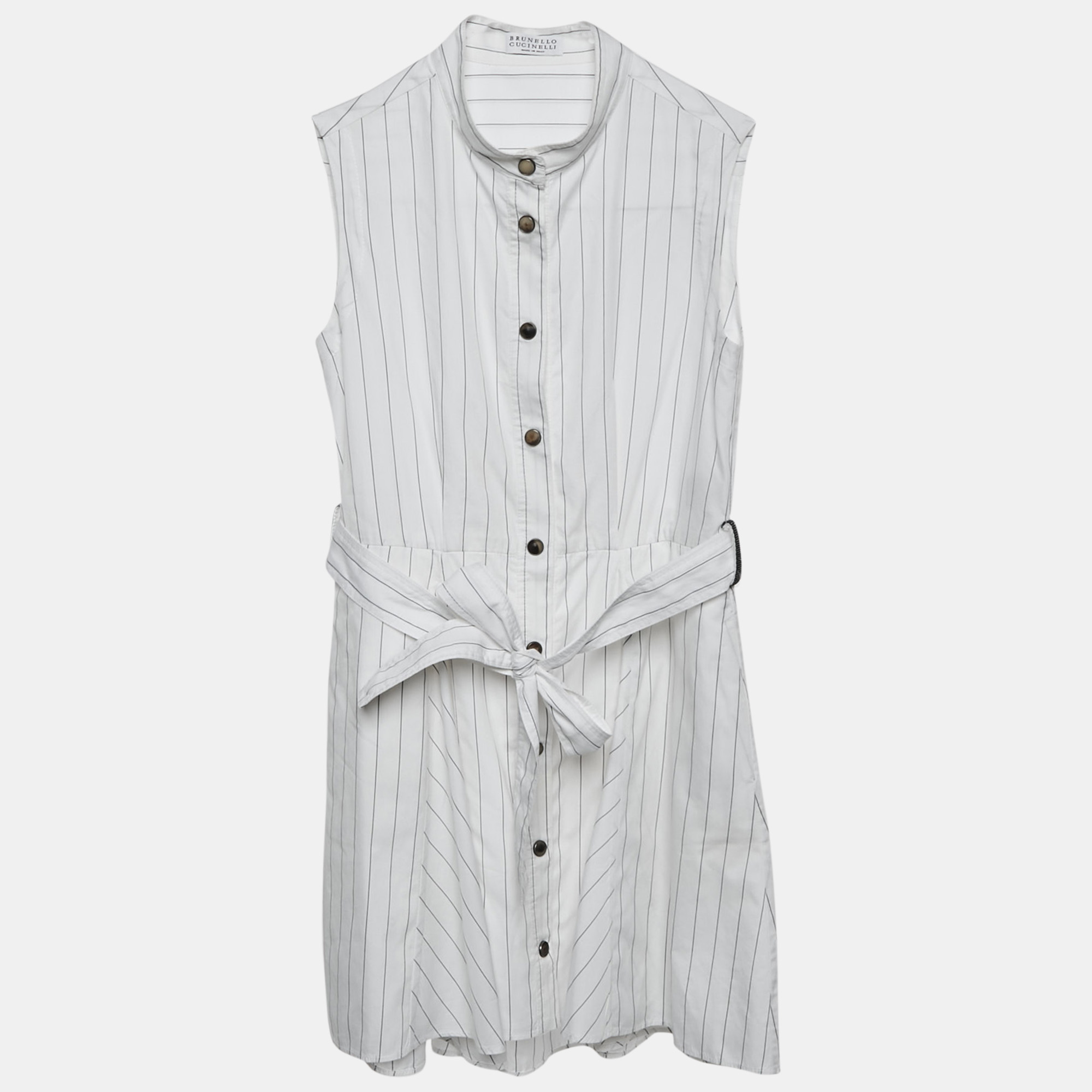 Brunello Cucinelli White Stripe Cotton Flared Mini Dress Yrs