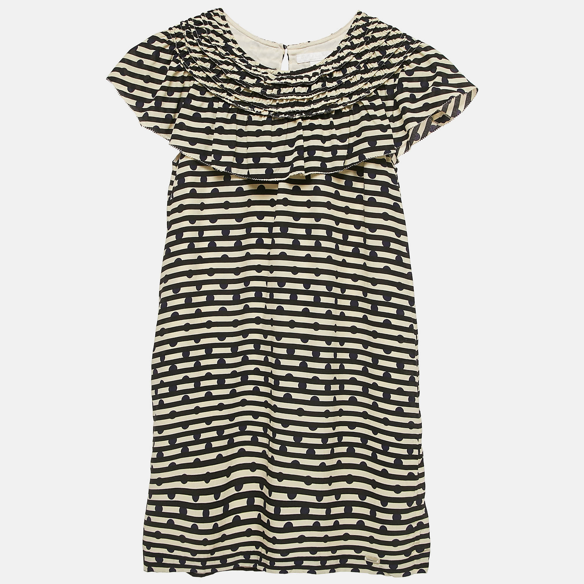 Burberry Kids CreamBlack Striped Silk Ruffed Dress Yrs