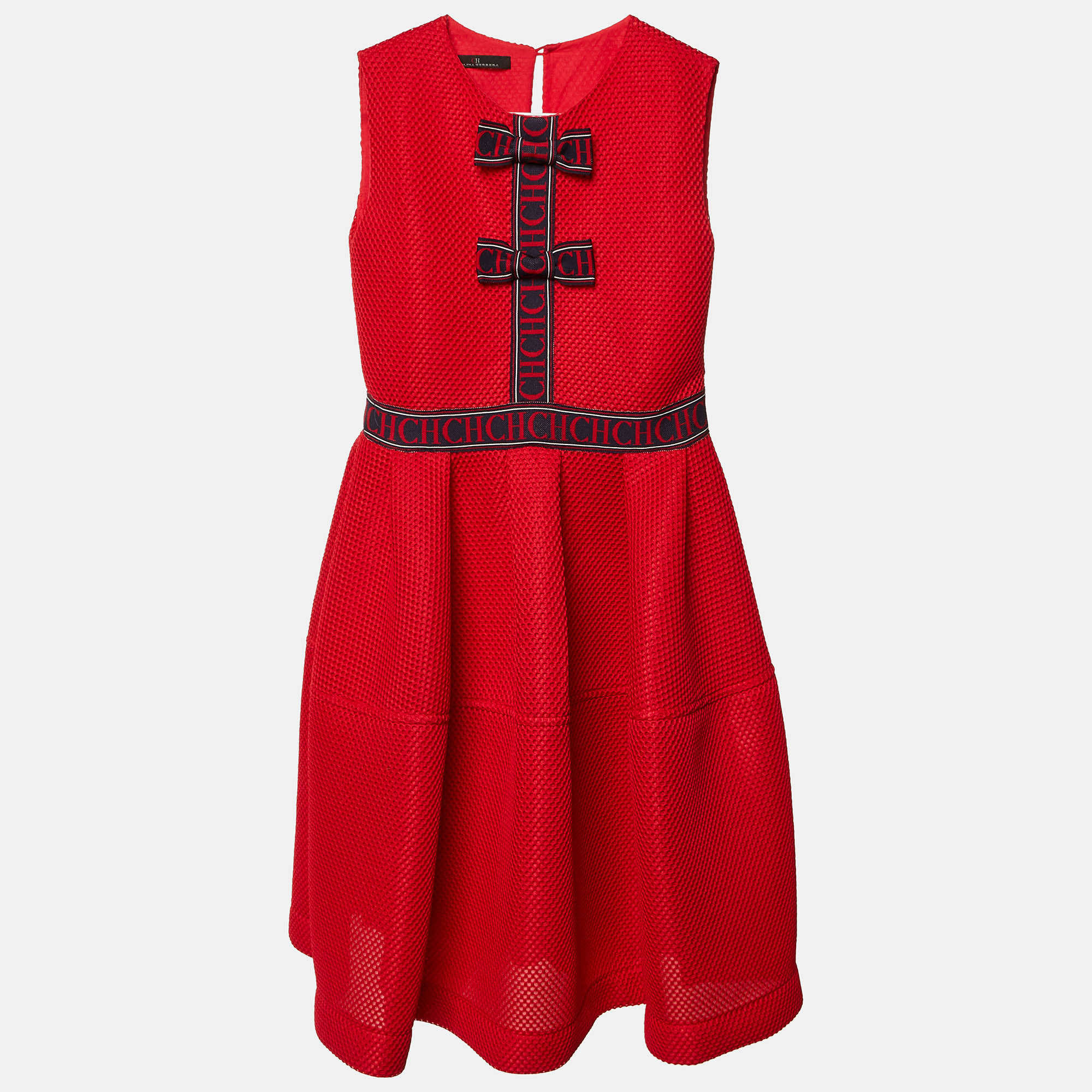 CH Carolina Herrera Kids Red Mesh Bow Detail Dress Yrs