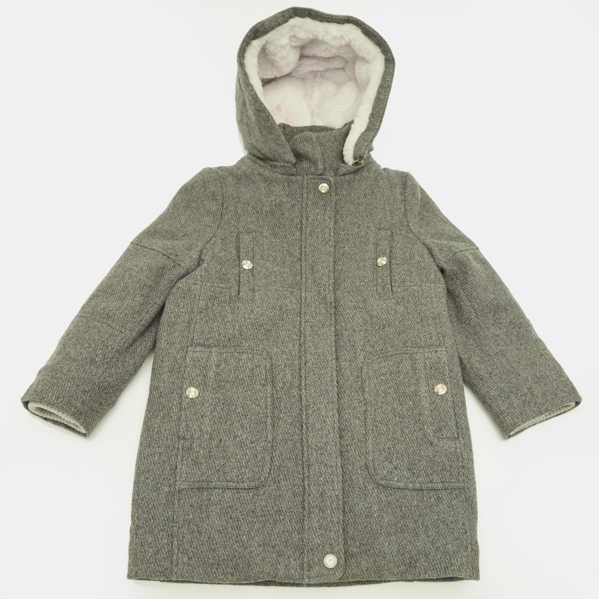 Chloé Kids Grey Wool Hooded Coat Yrs