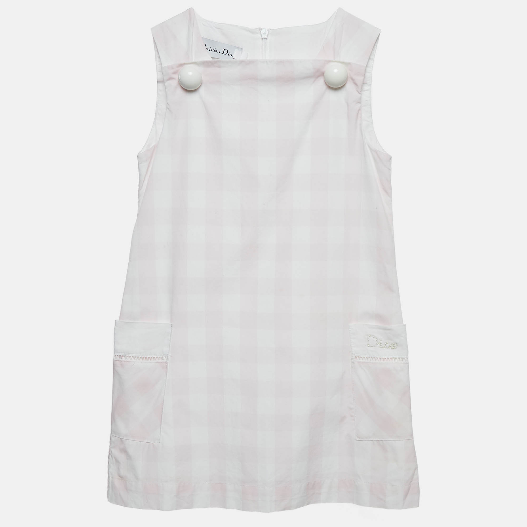 Christian Dior Kids Pink Checks Cotton A-Line Dress Yrs