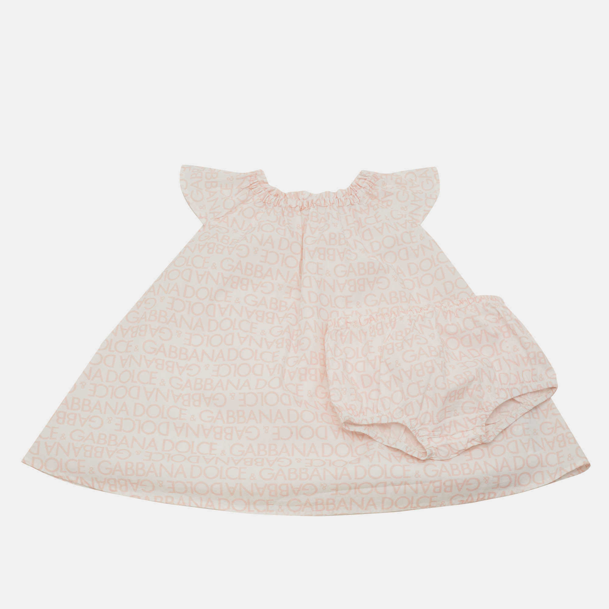 Dolce & Gabbana Kids Pink Logo Print Cotton Dress and Bloomer Set -M
