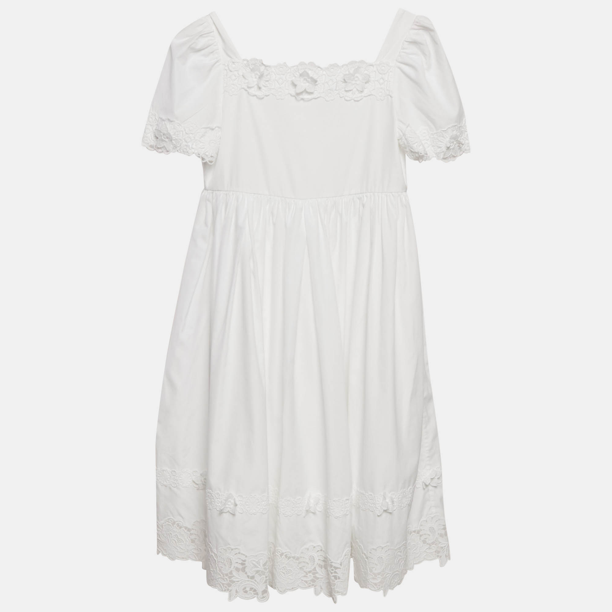Dolce & Gabbana Kids White Lace Trim Cotton Dress Yrs