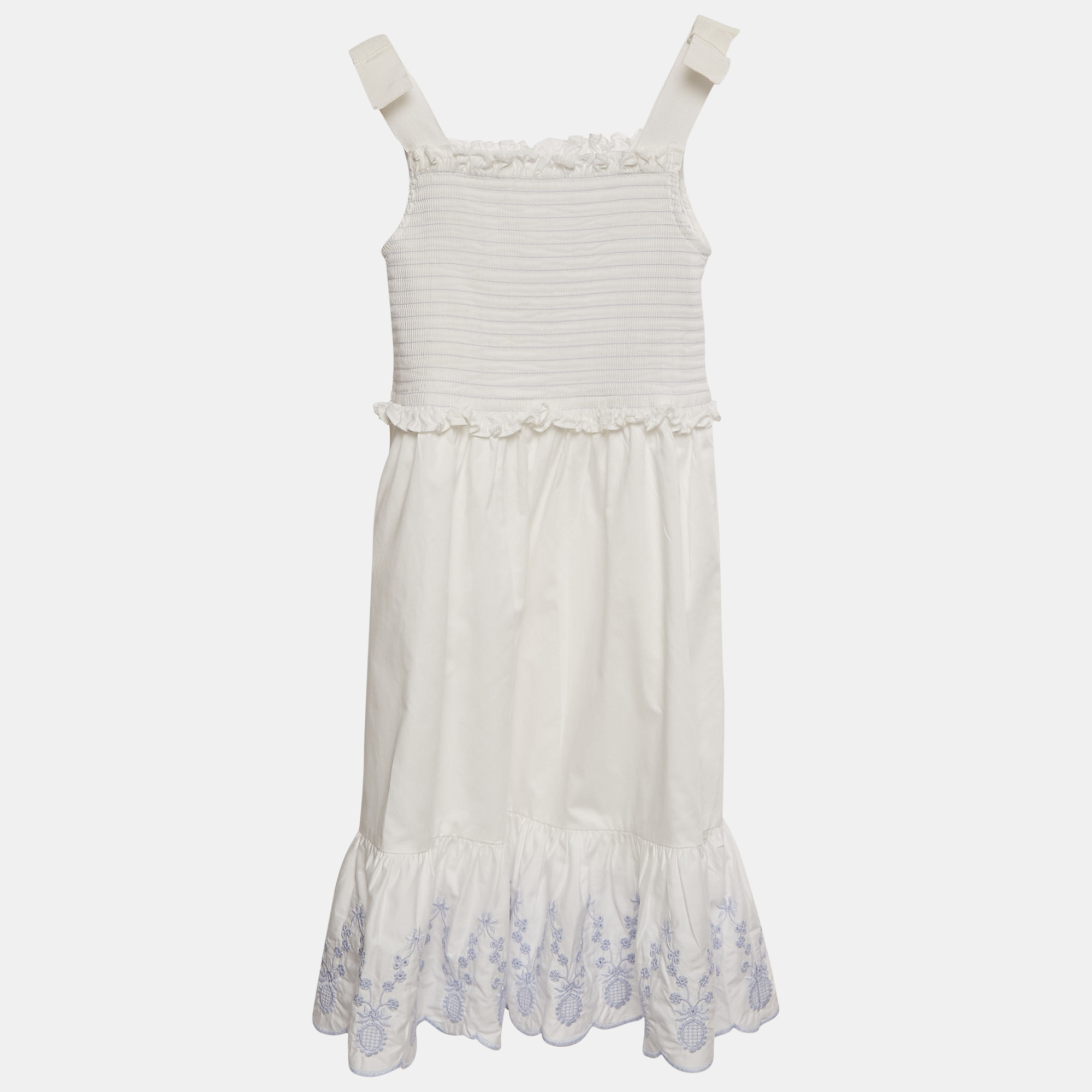 Self-Portrait White Embroidered Cotton Smocking Dress -Yrs
