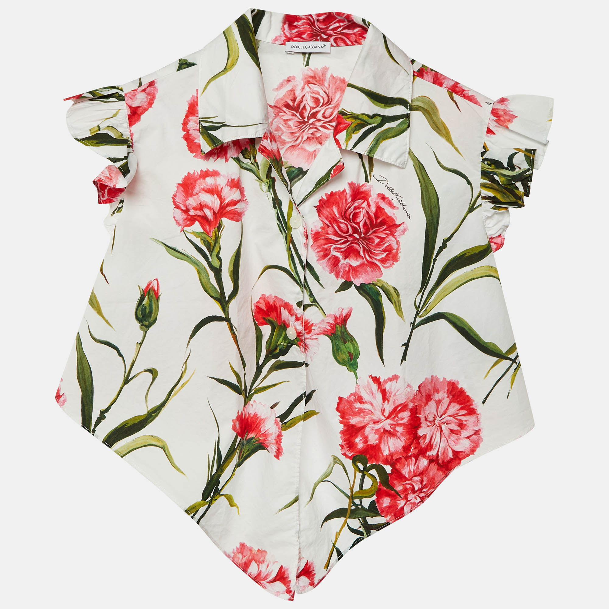 Dolce & Gabbana Kids White Poplin Print Cotton Tie Detail Blouse Yrs