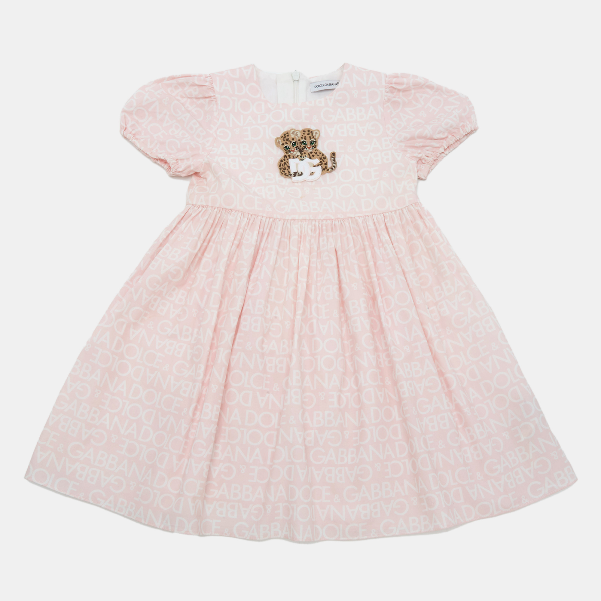 Dolce & Gabbana Kids Pink Logo Print Cotton Dress -M