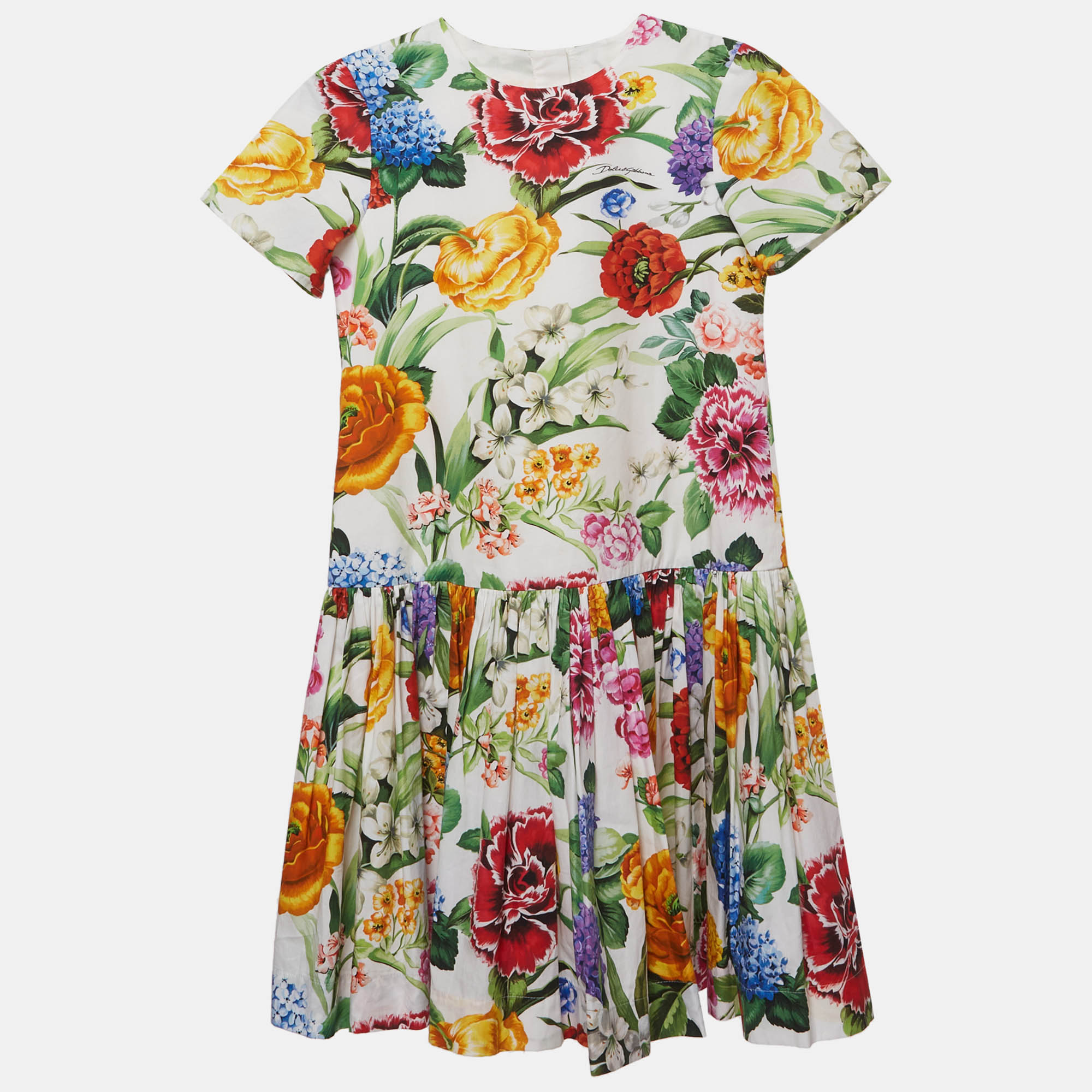 Dolce & Gabbana Kids White Floral Print Flared Dress Yrs
