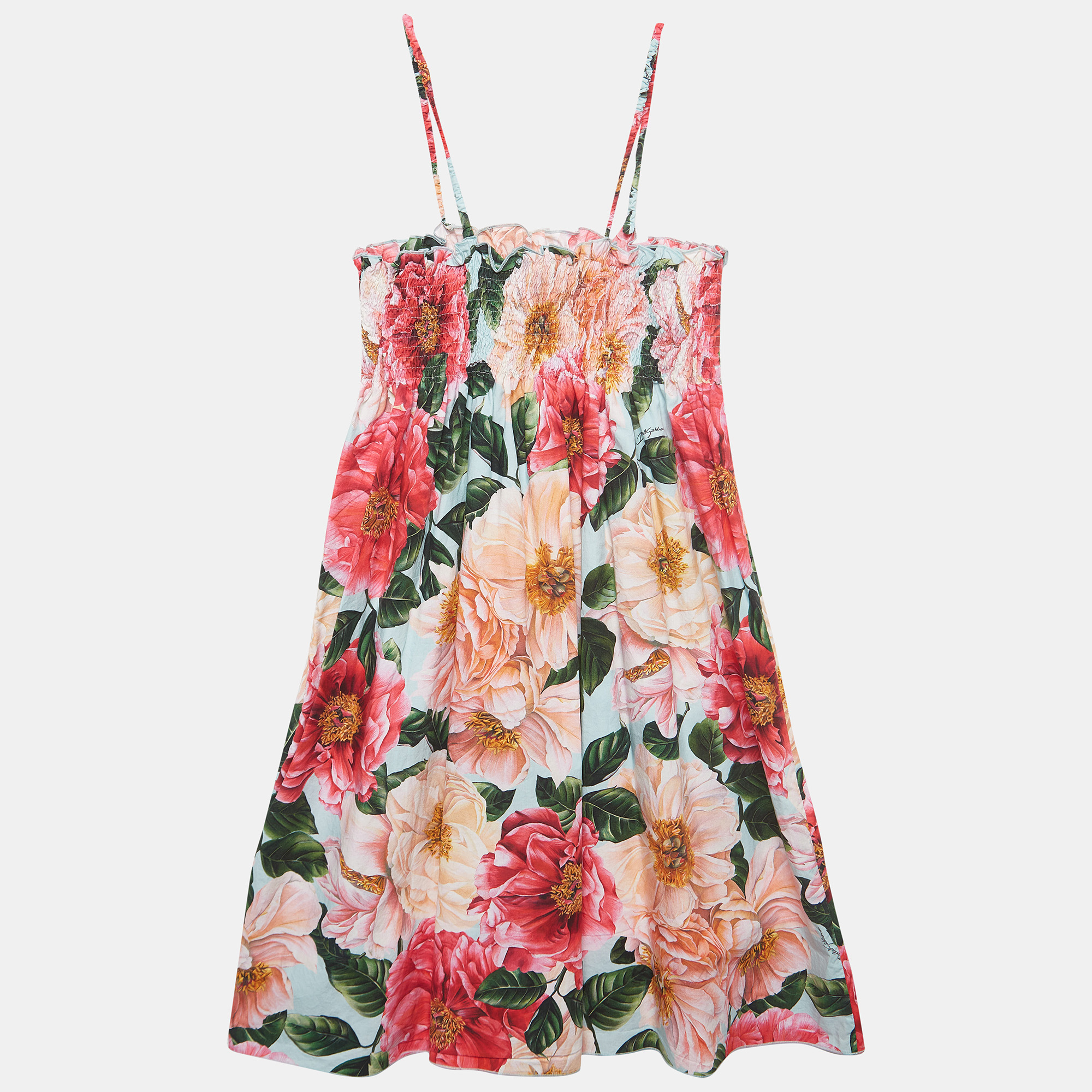 Dolce & Gabbana BlueMulticolor Floral Printed Cotton Poplin Dress - Yrs