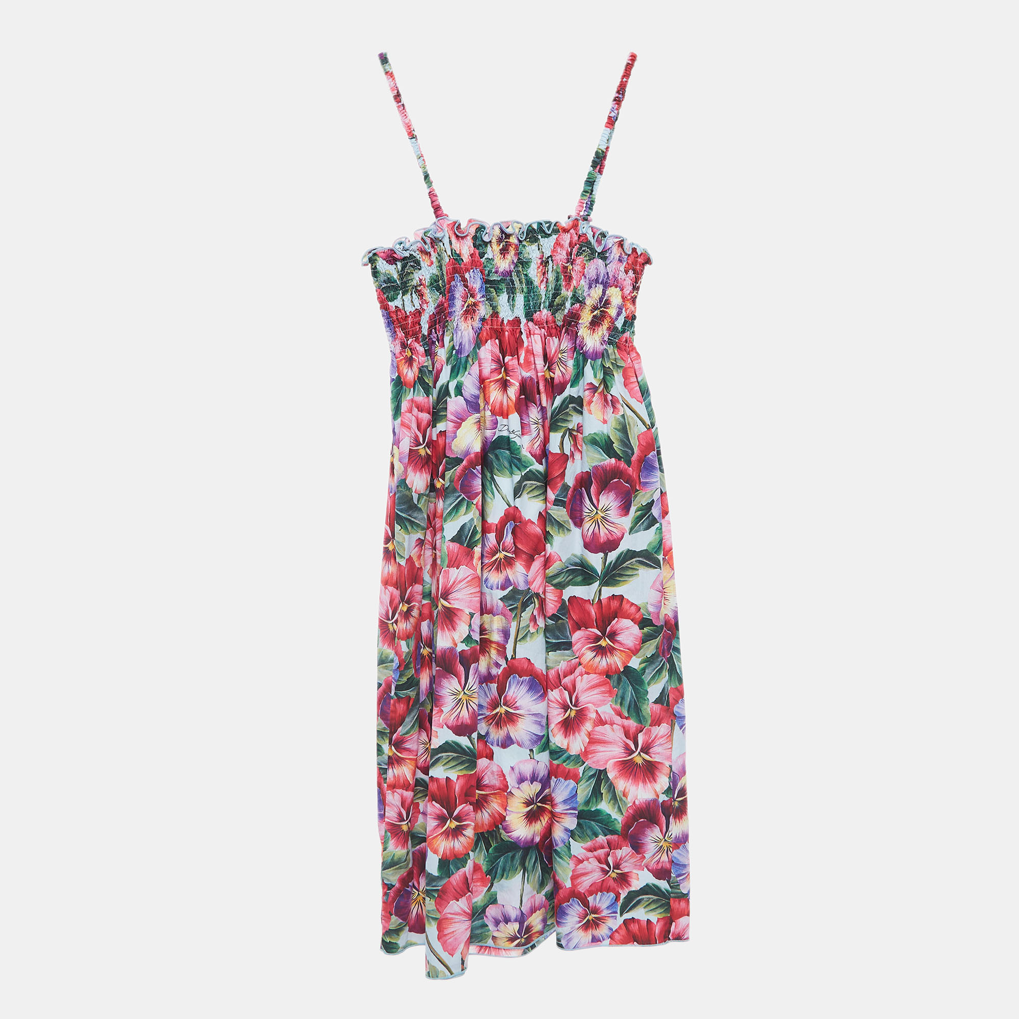 Dolce & Gabbana Multicolor Floral Printed Cotton Poplin Dress - Yrs