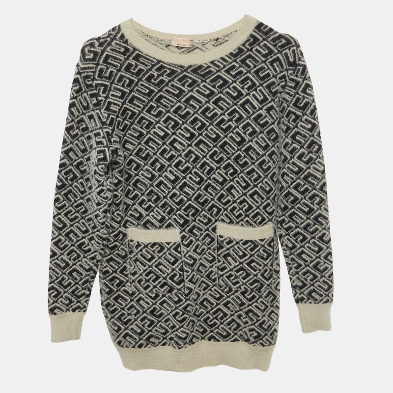 Elisabetta Franchi Kids BlackWhite Monogram Faux Mohair Dress Yrs