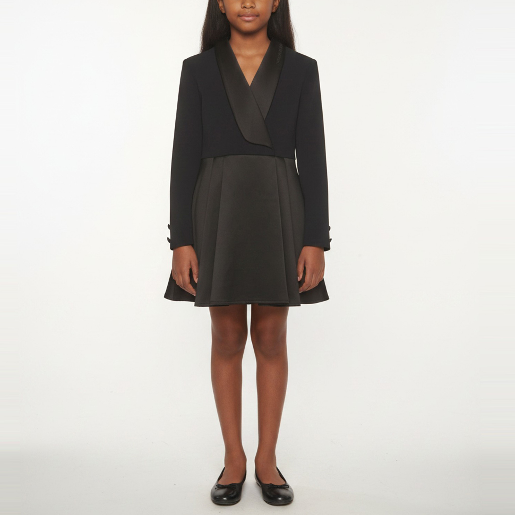 Elisabetta Franchi Kids Black Satin and Crepe Pleated Mini Dress Yrs