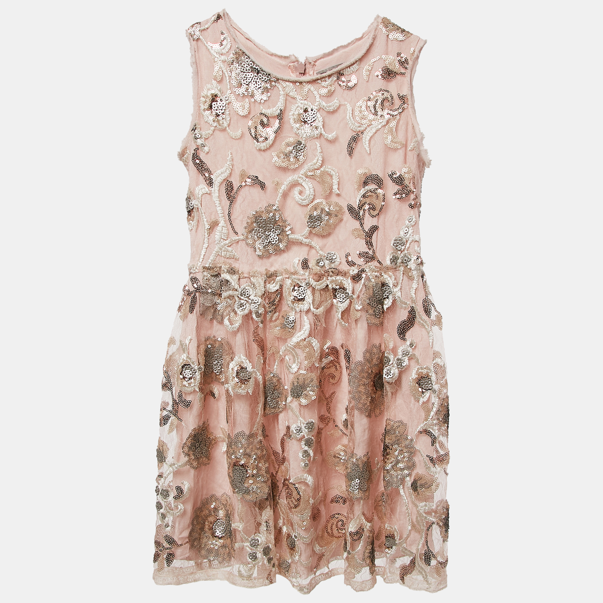 Ermanno Scervino Junior Pink Sequin Crepe Sleeveless Dress Yrs