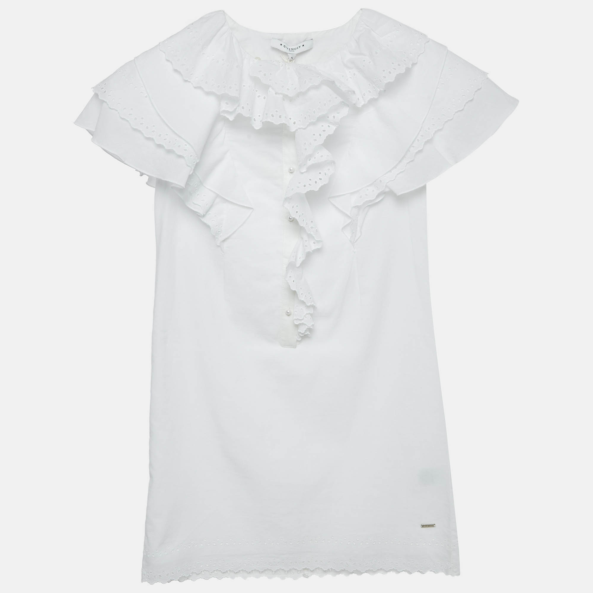 Givenchy Kids White Broderie Fracaise Cotton Ruffled Dress Yrs