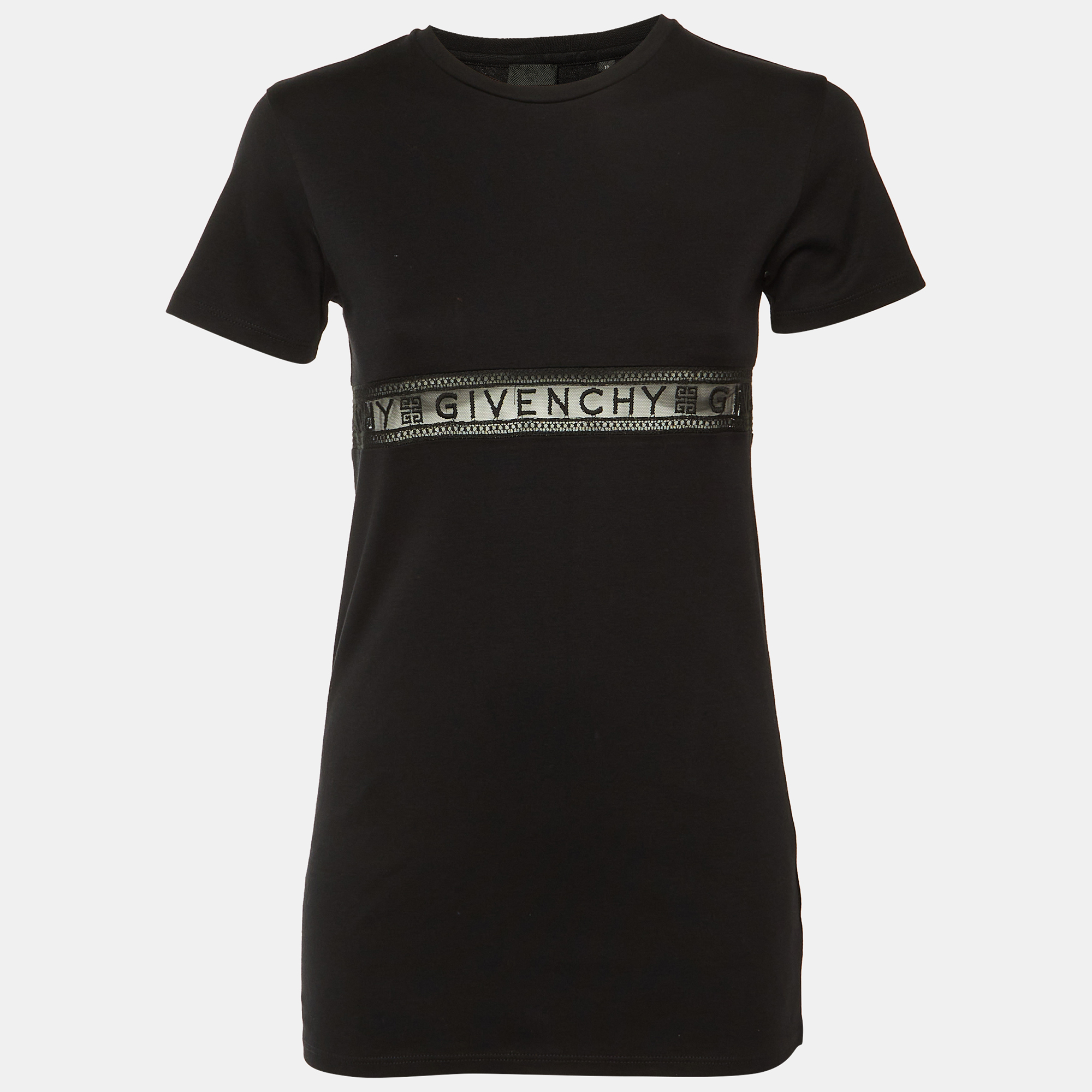 Givenchy Kids Black Mesh Embroidered Logo Detail Cotton Shirt Dress Yrs